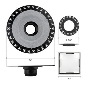 Drain de douche brossé en acier inoxydable SS304 sans joint avec grille de drain encastrable de 4 pouces, incluant un collier de réglage de hauteur pour bac Schluter - Product Image 3