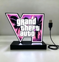 Panneau LED en acrylique inspiré de GTA 6 Vice City, surface lumineuse, base noire à angle droit, décoration pour salle de jeux