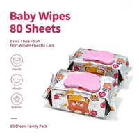 Lingettes pour bébé Jia Enbao, design de dessin animé ours, spéciales pour les fesses, les mains et la bouche, 80 lingettes par paquet, format familial, extra épaisses, non parfumées