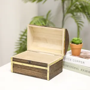 صندوق صندوق خشبي عتيق للتزيين مع غطاء خشبي
