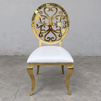 Chaise de banquet ronde en acier inoxydable doré style rococo avec siège en PU pour mariage, vente en gros