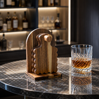 Sous-verres en bois d'acacia avec support, bords festonnés, dessous de verre en bois avec poignée pour table basse, bar, décoration de bureau