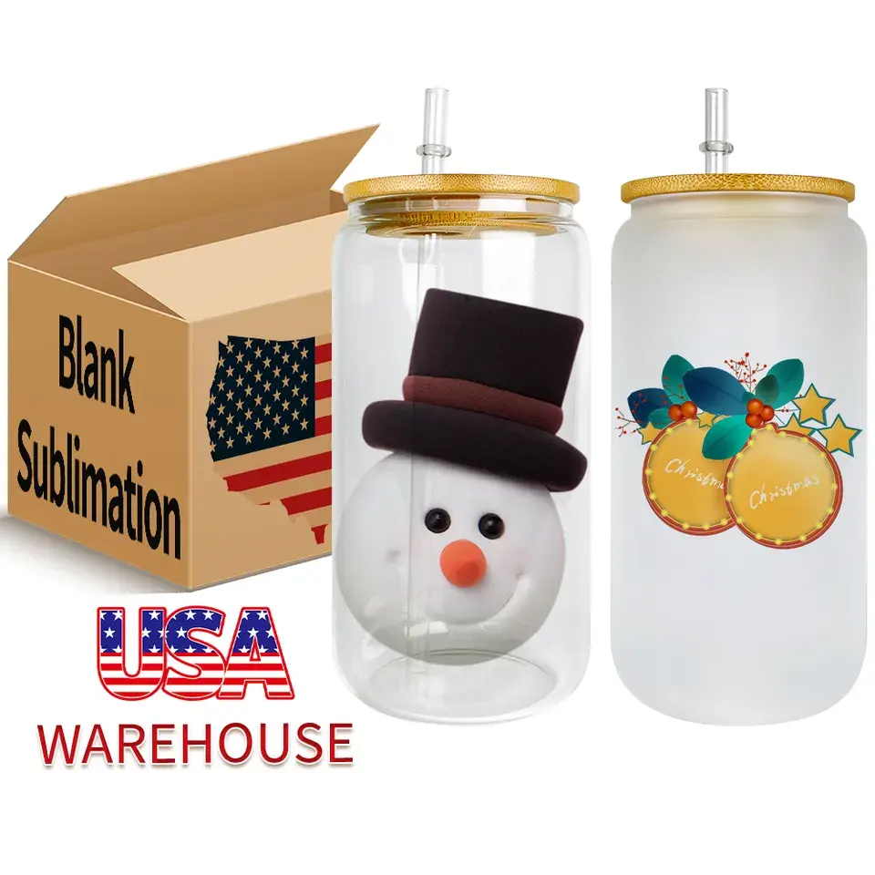Wholesale 12oz 16oz DIY blank beer coffee soda sublimation glass can beer glass with bamboo lid suitable for vinyl
