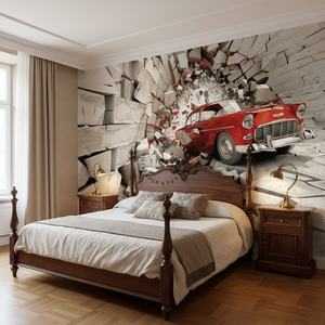 Papier peint de voiture imperméable amovible 3D en détresse <span class=keywords><strong>gris</strong></span> <span class=keywords><strong>blanc</strong></span> mur classique papier peint mural de voiture pour décoration murale de <span class=keywords><strong>chambre</strong></span> à coucher - Product Image 1