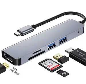 HUB ukuran Mini, stasiun Dok antarmuka multi-port mendukung kartu TF SD Tipe C ke USB 3.0 2.0 5 in 1 konverter adaptor Hub