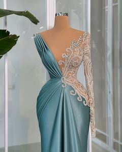 Customized Evening Gown Dearin V-<b>neck</b> Mermaid Floor Length Skirts Draped Knot Bead Bespoke Occasion Dresses Formal Prom Dress - Product Image 2