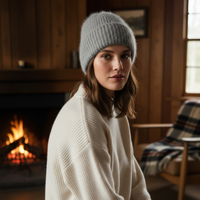 Bonnet en laine et coton rayé minimaliste de qualité supérieure, couleur unie, 19% RMS Mohair, 15% RWS Laine, pour la mode automne-hiver des femmes