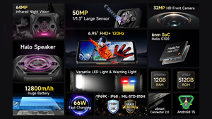 Teléfono Resistente Ulefone Armor 30 con Batería de 12800 mAh, Altavoz Halo, Luz de Camping, Visión Nocturna de 64 MP, 12+512 GB, Cámara de 50 MP, Android 15 - Product Image 6