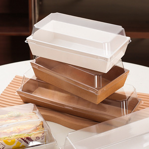 Boîte d'emballage alimentaire jetable en papier kraft avec couvercle transparent en PET, carrée, pour gâteaux, sandwichs, croissants, pâtisseries, boulangerie, <span class=keywords><strong>à</strong></span> <span class=keywords><strong>emporter</strong></span> - Product Image 1