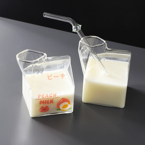 340ml Kawaii simpatico cartone animato di frutta tazza di acqua creativa quadrata in vetro trasparente bicchieri resistenti al calore <span class=keywords><strong>latte</strong></span> tazza di vetro per la colazione - Product Image 4