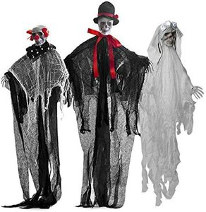 2024 Haunted House Party Creepy Hanging Grim Scary Black Reapers Avec Perruque Halloween Animatronics - Product Image 1