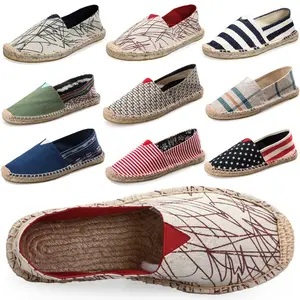 New Trend Cheap Price Custom Style Stripe Jute Sole Slip On Linen Fisherman Fashion Homme Men Women Sandal Espadrilles Shoes