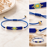 Gelang Bunga Berhias Manik-manik Go2boho Benang Poliester Biru dengan Detail Paduan Seng Berlapis Emas, Hadiah Bohemian yang Dapat Disesuaikan