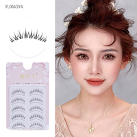 Cils naturels bouclés et croisés faits à la main avec bande transparente, 5 paires de cils en gros