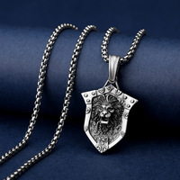 Collier extravagant de haute qualité avec pendentif bouclier de lion, collier cool pour hommes, hip hop, animal, chaîne en acier titane, collier punk
