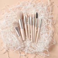 Ensemble de 8 pinceaux de maquillage plats pour le visage en poils synthétiques SW Pastel, avec étui en PU transparent, logo personnalisé