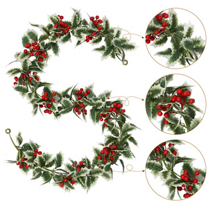Guirnalda Artificial de Acebo y Bayas Rojas de 100cm-200cm, Flor de Seda, Decoración Navideña para Mesa, Uso en Interiores - Product Image 3