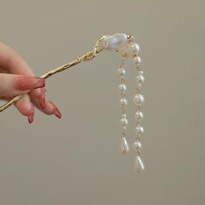 กิ๊บติดผมมุกดอกโบตั๋นเคลือบสีแบบวินเทจ กิ๊บติดผมพู่มุกสไตล์คลาสสิกสำหรับผู้หญิง เครื่องประดับผมสไตล์เรโทร - Product Image 5