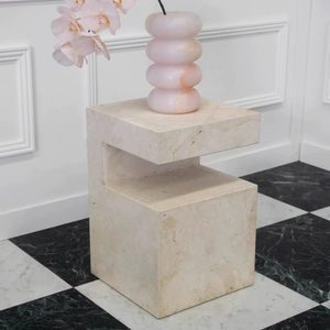 Bàn đá nhỏ hình vuông tối giản kiểu dáng Travertine Master <span class=keywords><strong>Design</strong></span>, trang trí sân vườn ngoài trời, bàn góc - Product Image 3