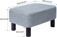 Pouf ottoman rectangulaire en tissu lin, petit repose-pieds rembourré avec pieds en bois de pin, gris clair, pour salon et chambre