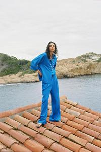 Primavera Casual donna adulta ampia Oversize comoda camicia con bottone a maniche lunghe e <span class=keywords><strong>pantaloni</strong></span> larghi Set camicia di <span class=keywords><strong>lino</strong></span> verde - Product Image 4