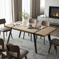 Table à Manger Extensible Rectangulaire en Noyer et Chêne de Style Mid-Century pour 6, 8 ou 10 Personnes, Meuble Idéal pour la Maison ou l'Hôtel