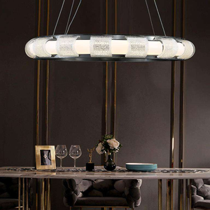 철 유리 LED 샹들리에 포스트모던 거실 식당 빌라 장식 G9 전구 LED 라운드 펜던트 조명 - Product Image 4