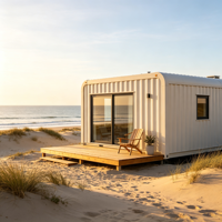 Maison préfabriquée en conteneur, bâtiment modulaire isolé en kit pour lodge de glamping en bord de lac