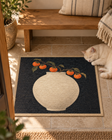 Alas Cakar Kucing Motif Buah Persimmon, Bentuk Vas, Alami, Sisal, Ukuran 40 X 50 cm, Warna Navy Asia, Motif Buah dan Ranting, Buatan Tangan