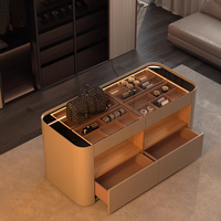 HJ HOME Rangement moderne en cuir rembourré Organisateur de chambre à coucher Commode Vestiaire Île Présentoir à bijoux Commode