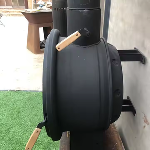 Chimenea Moderna <span class=keywords><strong>de</strong></span> <span class=keywords><strong>Leña</strong></span> Redonda Negra <span class=keywords><strong>de</strong></span> Acero para Montar en la Pared con Fácil Instalación - Product Image 3