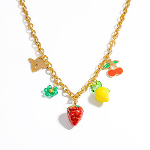 สร้อยคอจี้ผลไม้ ชุบทอง 18K สแตนเลสสตีล สำหรับผู้หญิง ของขวัญ จี้รูปสตรอว์เบอร์รี เชอร์รี เครื่องประดับ - Product Image 5