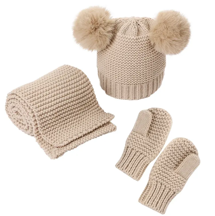 Conjunto de luvas de inverno para crianças, conjunto personalizado, luvas de chapéu pom para inverno, luvas e aquecedor