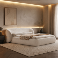 Lit rembourré de style italien en velours, modèle de chambre principale, lit souple à plateau bas et au sol, luxe léger