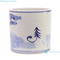 Pot Bunga Porselen Jingdezhen Biru Putih RZKT03-P, Motif Persik Panjang Umur, Keramik Cina Antik, Pot Kuas