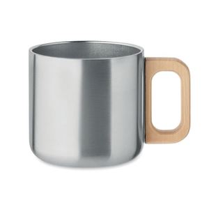 Custom Logo 350ml Modern Double Wall Stainless Steel <b>Bamboo</b> Reusable Cup with Wooden Handle Eco Promotional Silk <b>Screen</b> Printed - Product Image 4