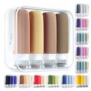 Ensemble de flacons de voyage 4 en 1 rechargeables de qualité alimentaire avec logo personnalisé, flacons de gel douche, shampoing et articles de toilette portables et compressibles - Product Image 1