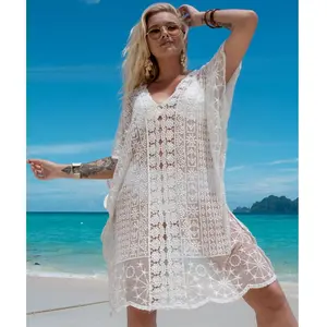 Winup vestido vazado de verão para mulheres, biquíni, praia, vestido, de renda, capa