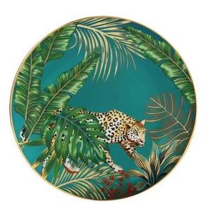 非洲豪华装饰陶器热带森林和老虎设计精美骨瓷餐具婚礼用金色陶瓷板 - Product Image 2
