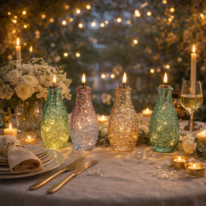 Lámpara de Mesa Decorativa de Vidrio Solar, Botella de Vidrio Texturizado <span class=keywords><strong>con</strong></span> Vela LED sin Llama para Jardín, Balcón, Decoración de Fiestas - Product Image 6