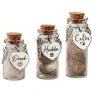 Fur Memorial Jar - Custom Pet Keepsake <b>Bottle</b> With Name Tag, Heart-Shaped Glass Urn for <b>Dog</b> Cat Hair - Product Image 1