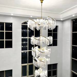Candelabro moderno de lujo dorado con diseño contemporáneo, lámparas de techo de cristal, techo colgante grande, sala de estar, Vestíbulo de Villa - Product Image 4