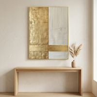Peinture à l'huile abstraite moderne de luxe, feuille d'or, peinte à la main, texture 3D épaisse, toile rayée, art mural, taille personnalisable, encadrement