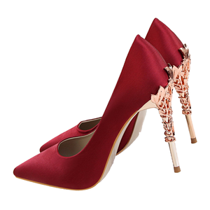 Fashionable Women's Single Wedding Shoes Sexy Metal <b>Heel</b> Thin High <b>Heel</b> Shallow Mouth Pointed Silk Slimming Design Rubber Insole - Product Image 4