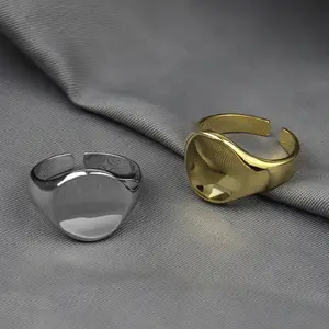 HOVANCI 2021 New Arrival Minimalist 18K Gold Plating Adjustable Opening Ring Smooth Round Stamp Finger Rings