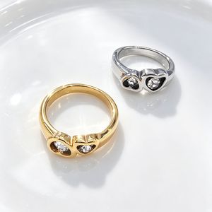 yunnique Heart Shaped <b>Rings</b> <b>Gold</b> Silver Plated Titanium Steel Prong <b>Set</b> Diamond Unisex Couple Jewelry Gift Fashion <b>Rings</b> - Product Image 3