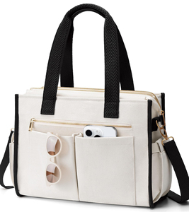 Borsa Tote in Tela Nera Personalizzata Royal Fair con Tasche Esterne Multiple, Grande Borsa per Laptop, Borsa a Tracolla per Donne - Product Image 4