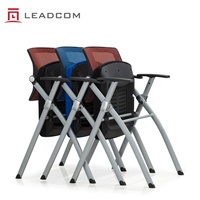Chaise de formation pliable LEADCOM LS-546A avec dossier en maille et assise rembourrée, chaise de bureau et de conférence avec tablette d'écriture pour salle de réunion