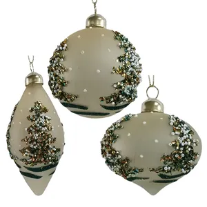 2023 New Arrival Gold Matte Glass Christmas Ornaments Glass Ball With Beads Decorations