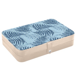 Custom Design Storage Organizer <b>Earrings</b> Ring Necklace Leather Travel Jewelry <b>Case</b> Hawaii Palapalai Blue Portable Jewelry Box - Product Image 3